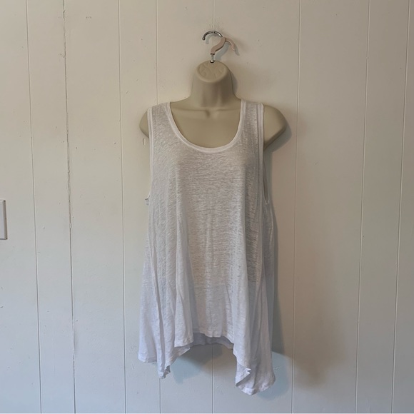 Majestic Filature White 100% Linen Asymmetrical Tank Top size 4 - Picture 2 of 6